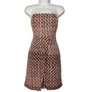 BANANA REPUBLIC Silk Pink Green Black Print Strapless A-Line Dress 0P NWT